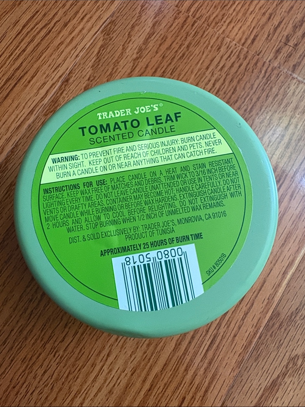 Trader Joe's Tomato Leaf Scented Candle - Green Tin - Picture 4 of 8